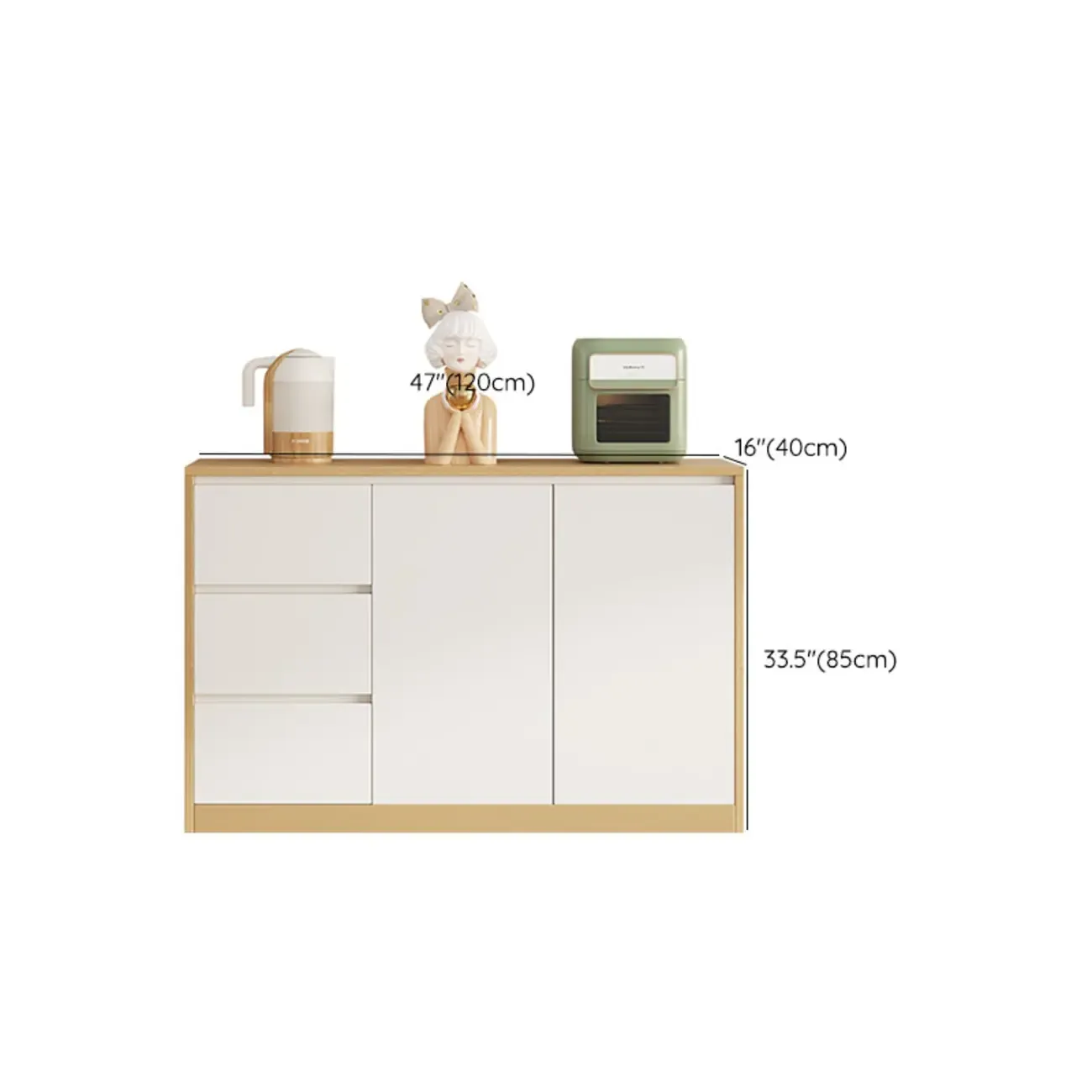 Modern Wooden Sideboard with 3 Drawers in White #size
