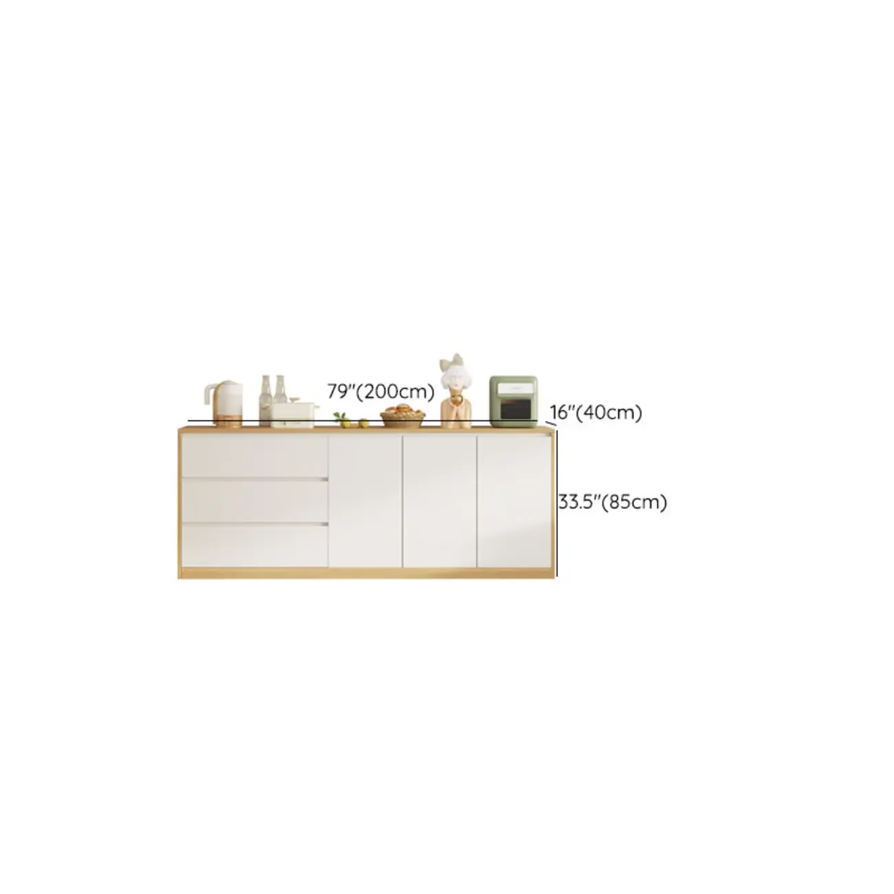 Modern Wooden Sideboard with 3 Drawers in White Image - 14