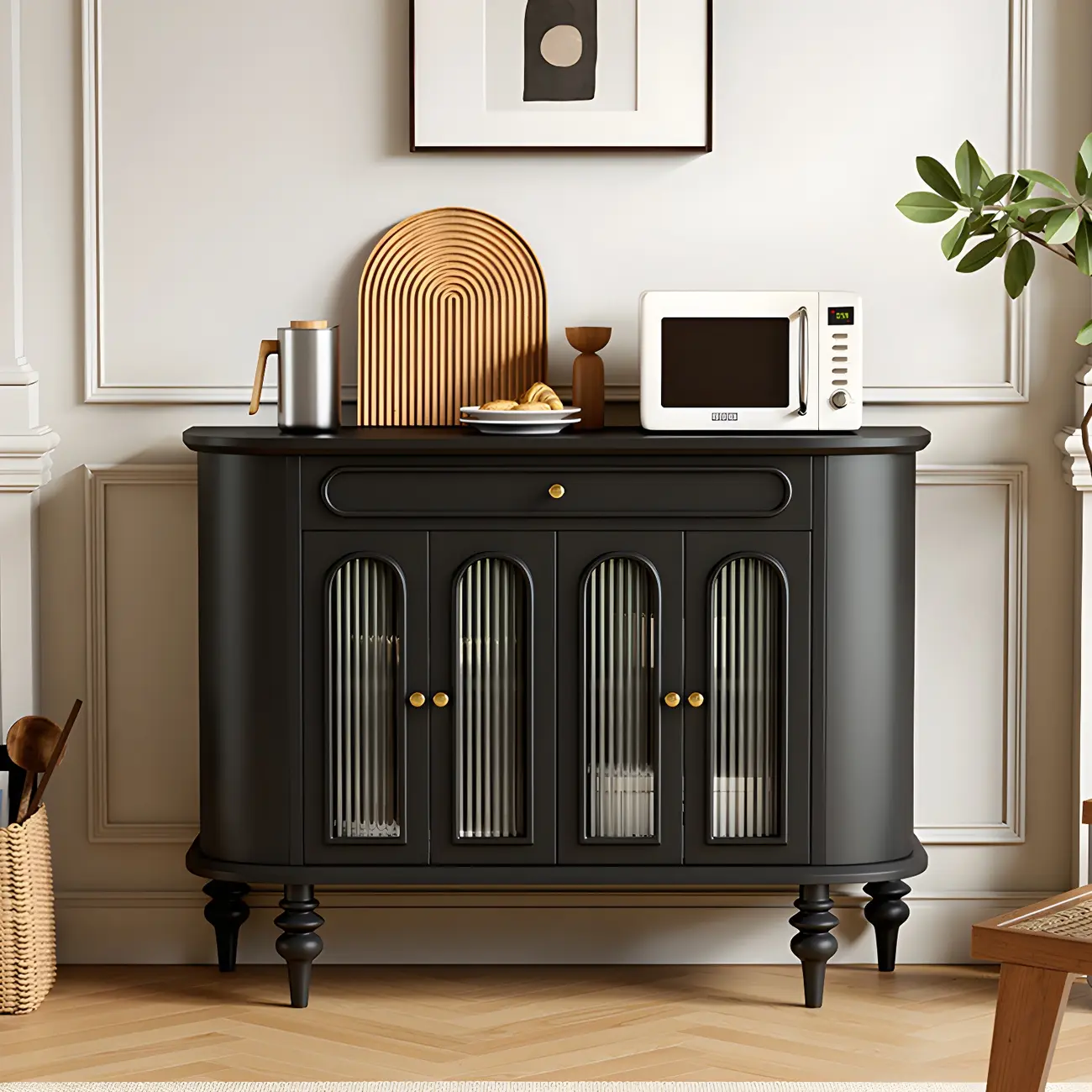 French Country Wooden Buffet Table with Cabinets Image - 5 | homeyfad