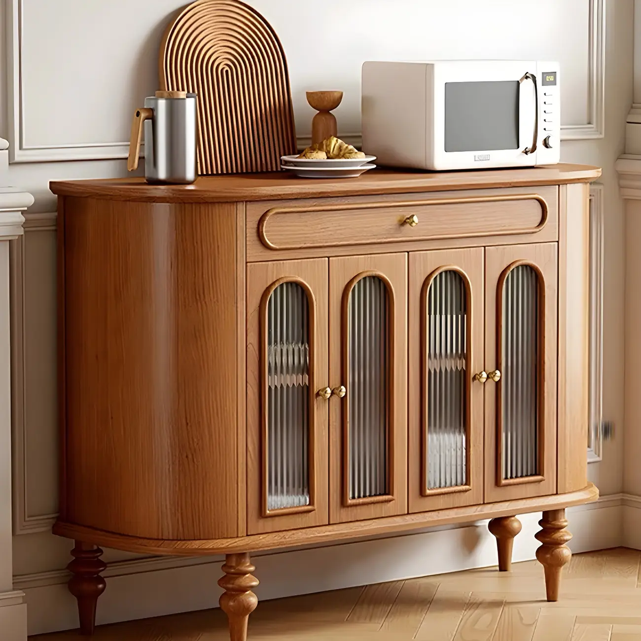 French Country Wooden Buffet Table with Cabinets Image - 6 | homeyfad