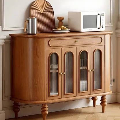 French Country Wooden Buffet Table with Cabinets Image - 6