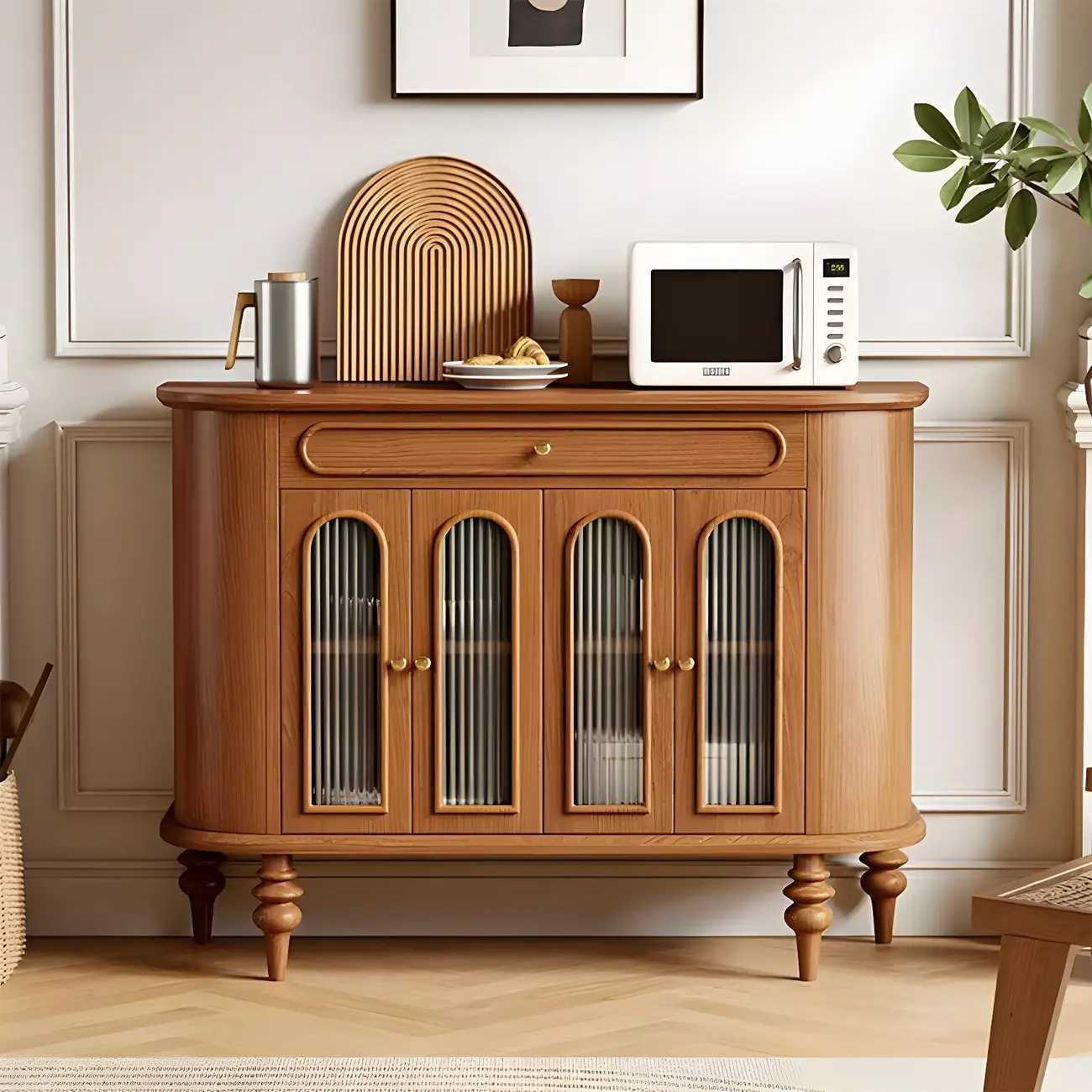 French Country Wooden Buffet Table with Cabinets Image - 8 | homeyfad