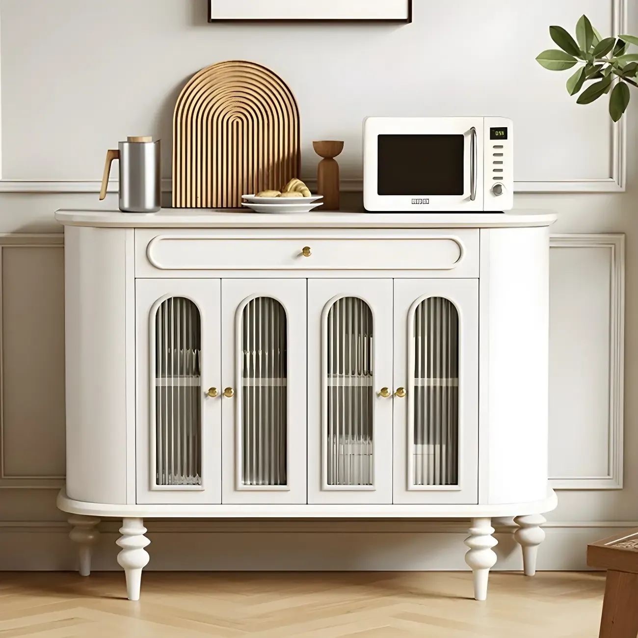 French Country Wooden Buffet Table with Cabinets Image - 9