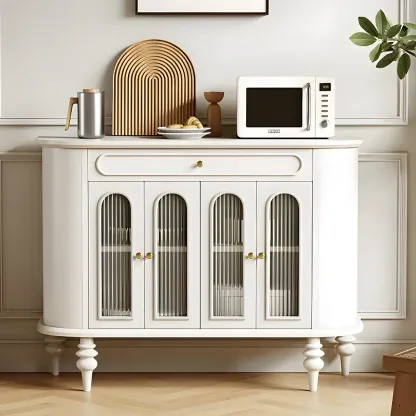 French Country Wooden Buffet Table with Cabinets Image - 9