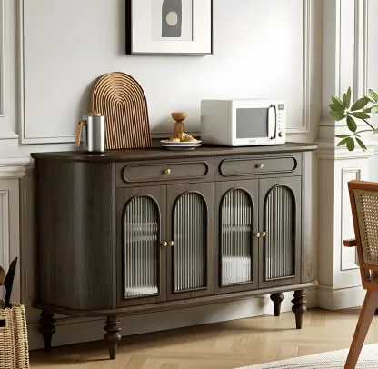 French Country Wooden Buffet Table with Cabinets Image - 13