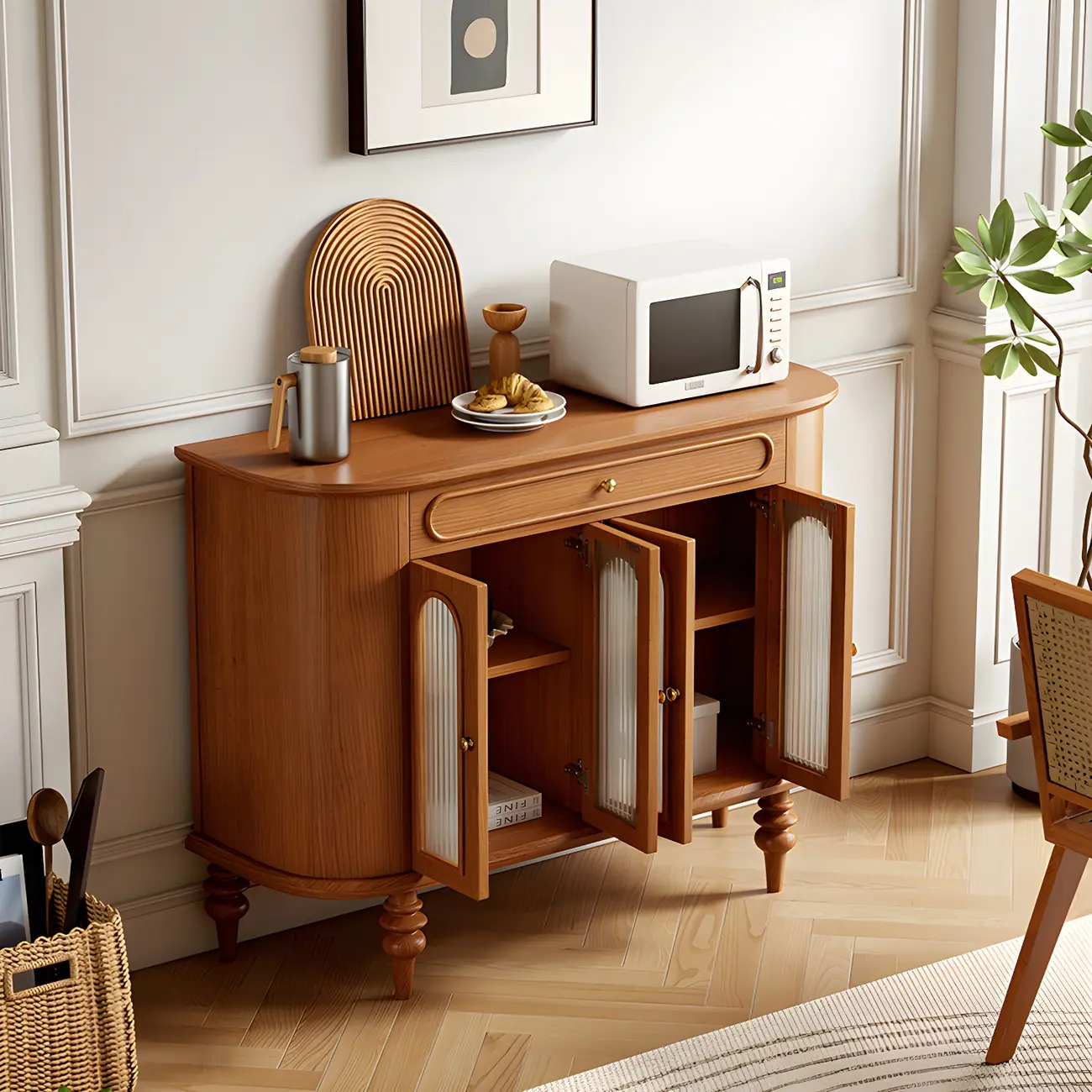 French Country Wooden Buffet Table with Cabinets Image - 19 | homeyfad