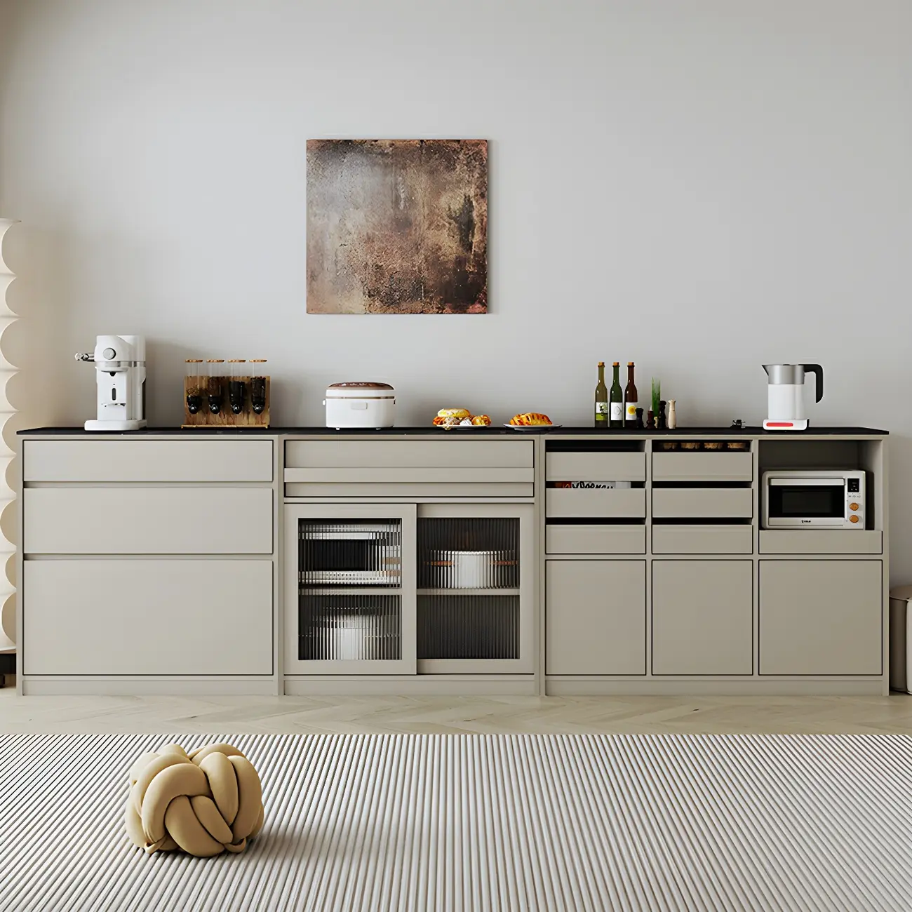 Contemporary Stone Countertop Sideboard with Drawers Image - 1 | homeyfad