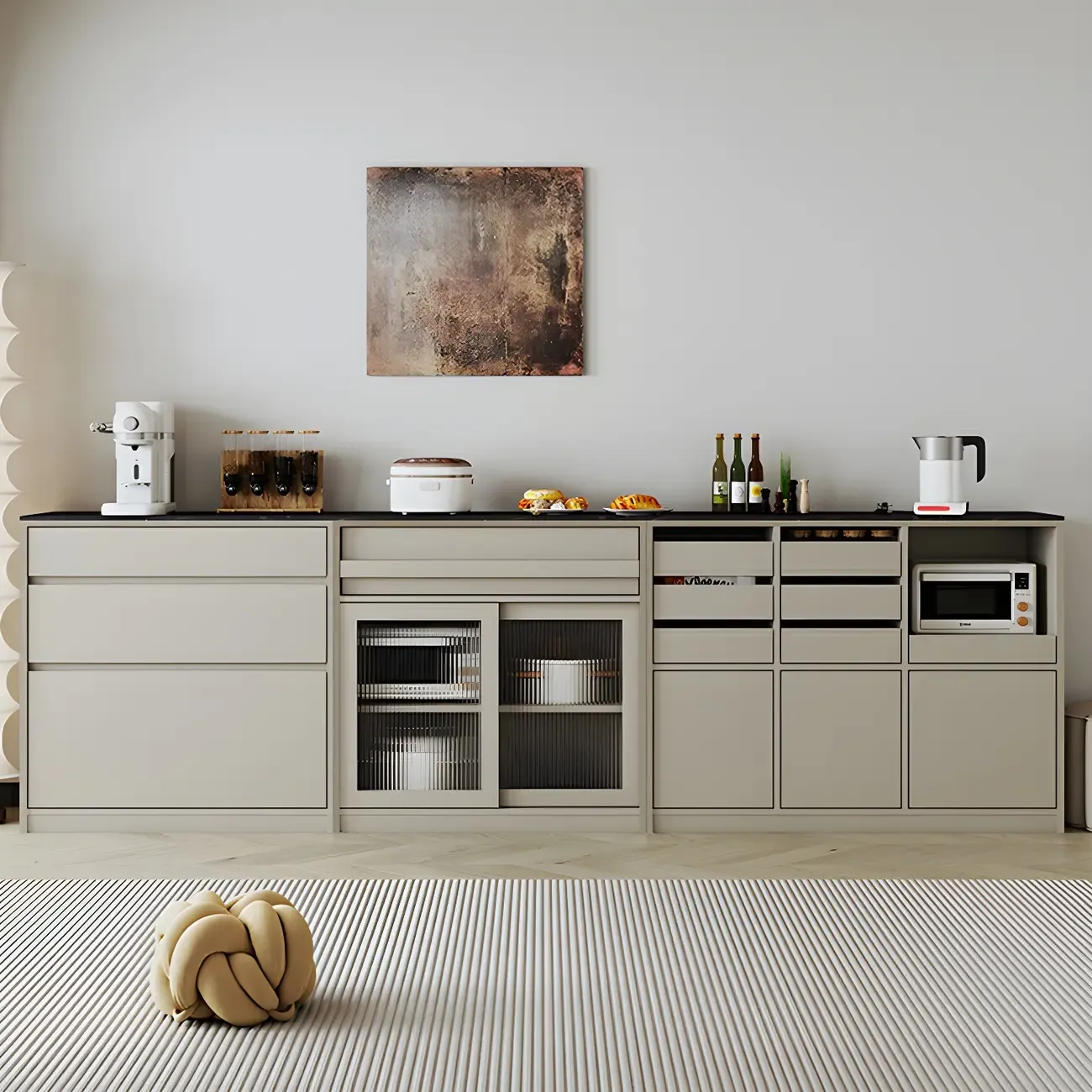Contemporary Stone Countertop Sideboard with Drawers Image - 1