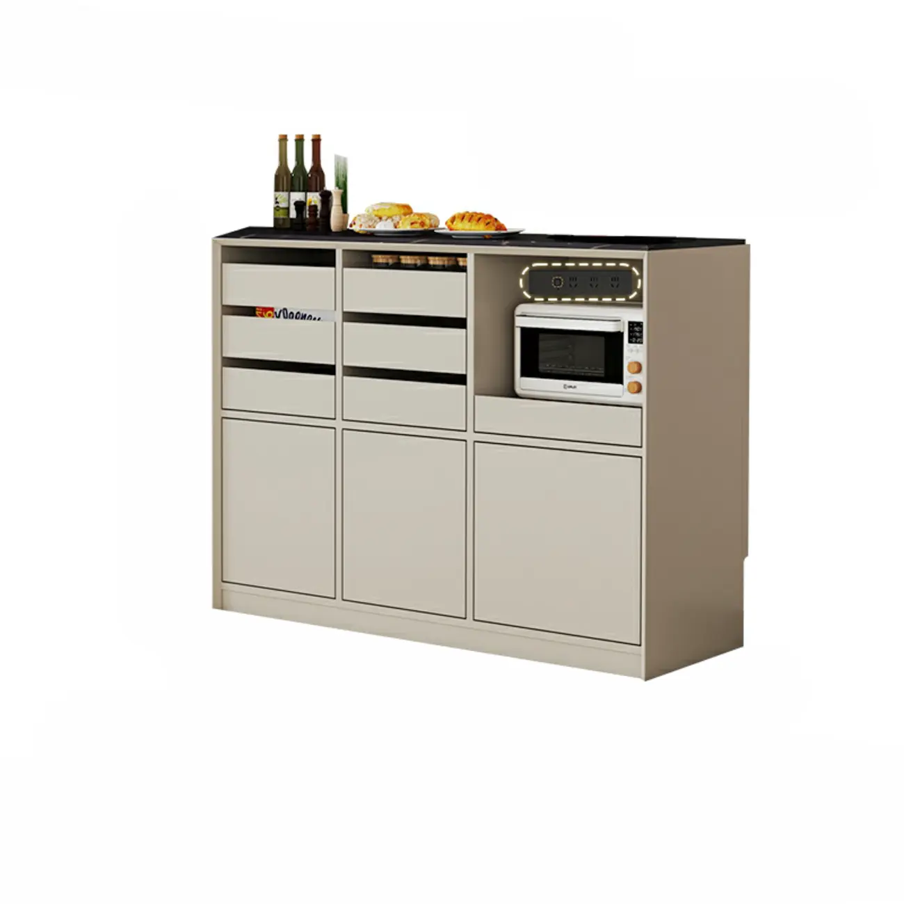 Contemporary Stone Countertop Sideboard with Drawers Image - 3 | homeyfad