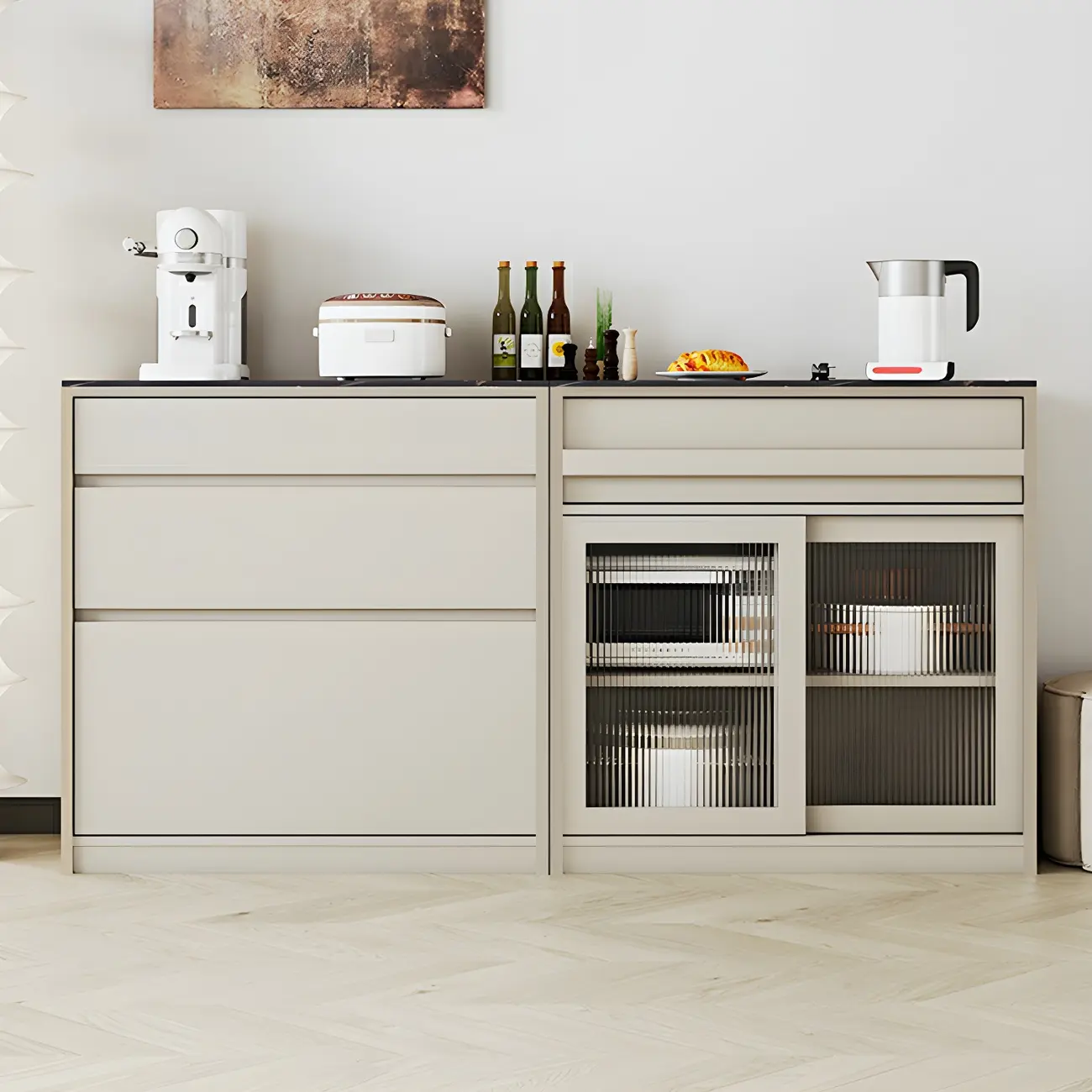 Contemporary Stone Countertop Sideboard with Drawers Image - 5 | homeyfad