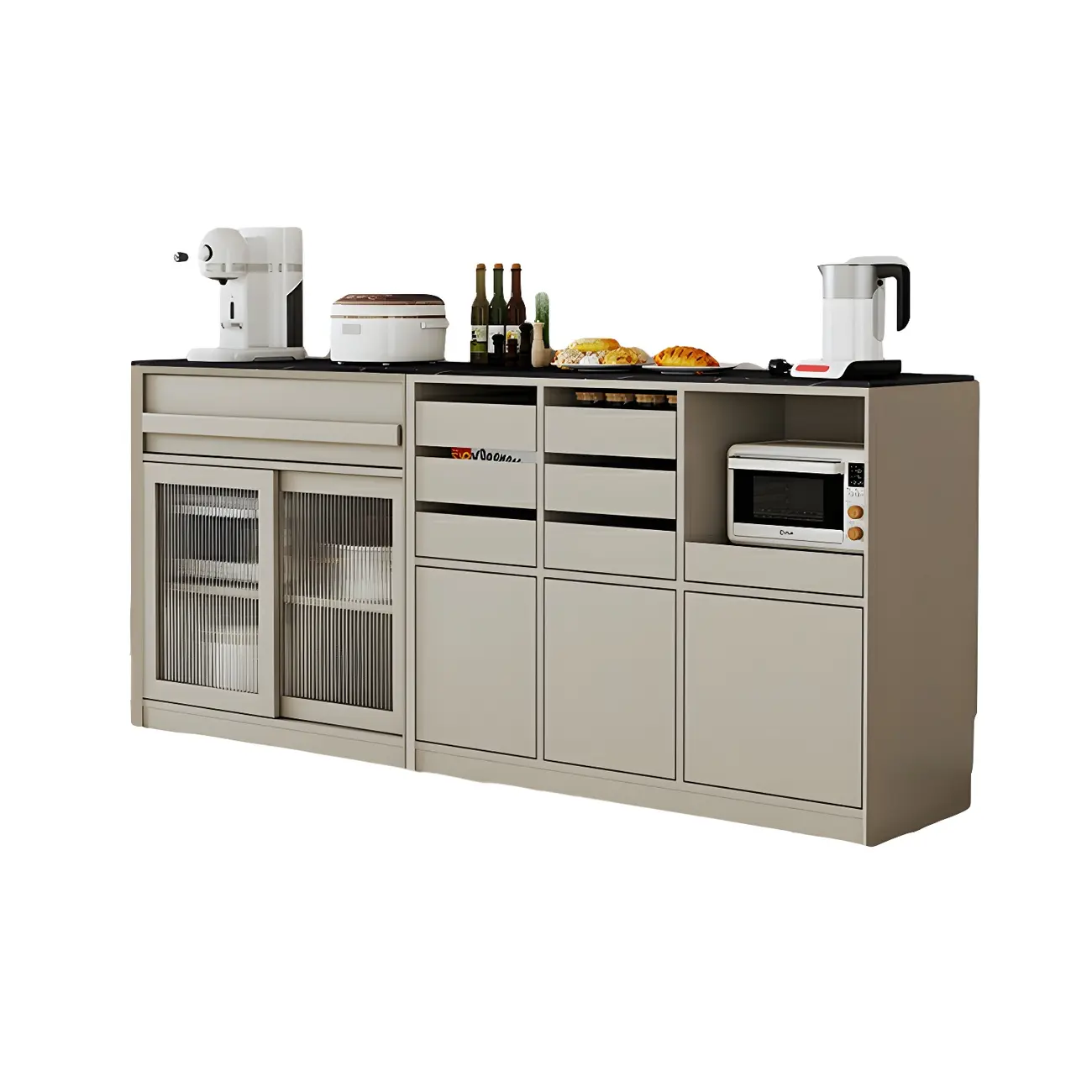 Contemporary Stone Countertop Sideboard with Drawers Image - 10 | homeyfad