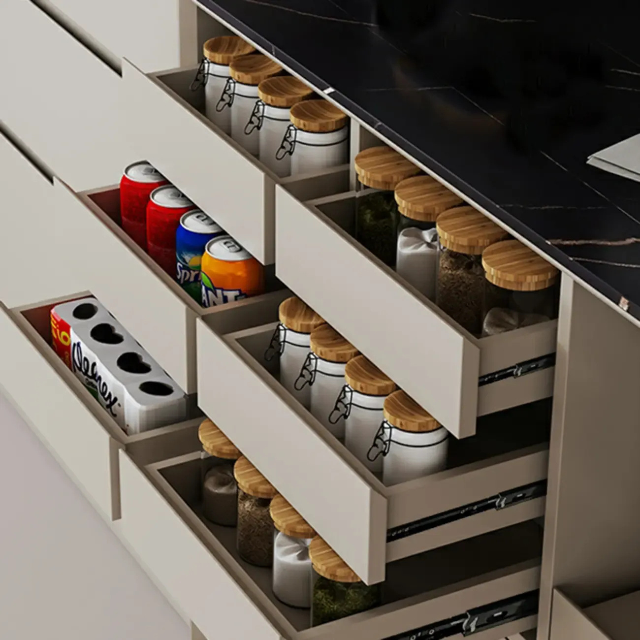 Contemporary Stone Countertop Sideboard with Drawers Image - 13