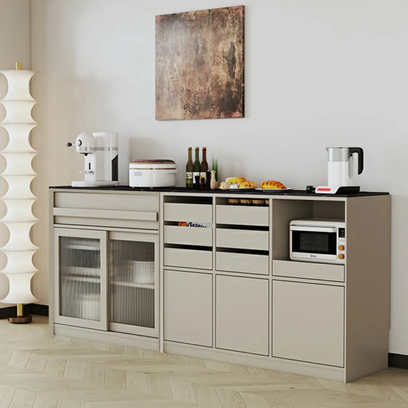 Contemporary Stone Countertop Sideboard with Drawers Image - 16 | homeyfad