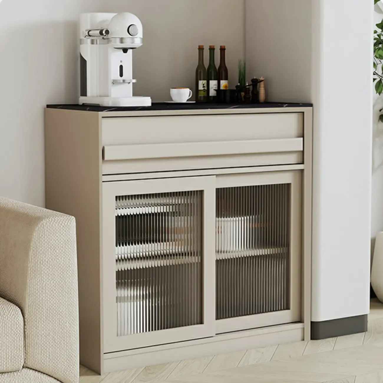 Contemporary Stone Countertop Sideboard with Drawers Image - 17