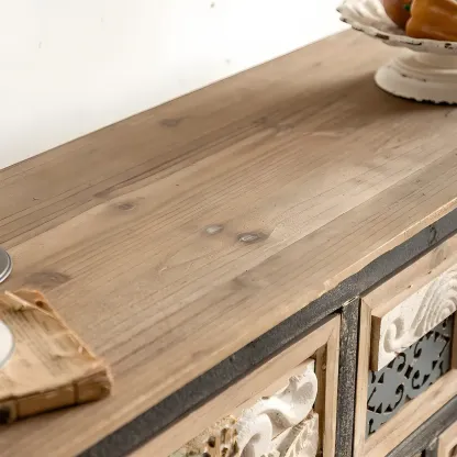 Rustic Wooden Sideboard with Decorative Drawers Image - 4