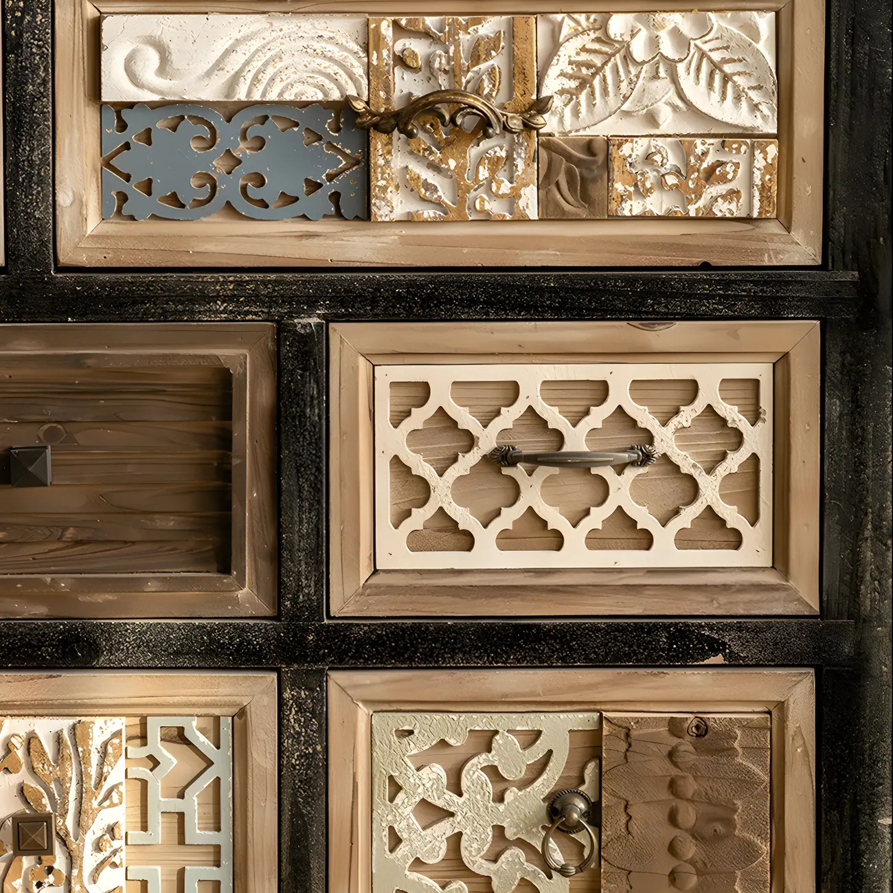 Rustic Wooden Sideboard with Decorative Drawers Image - 7 | homeyfad