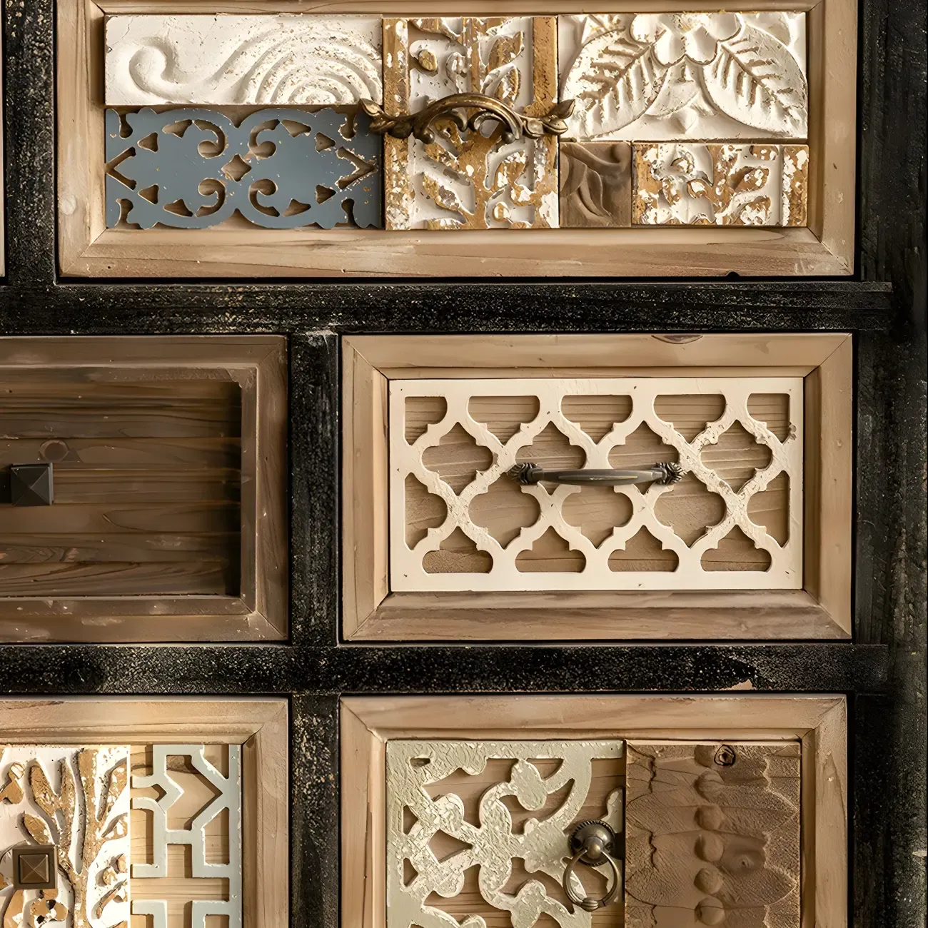 Rustic Wooden Sideboard with Decorative Drawers Image - 7