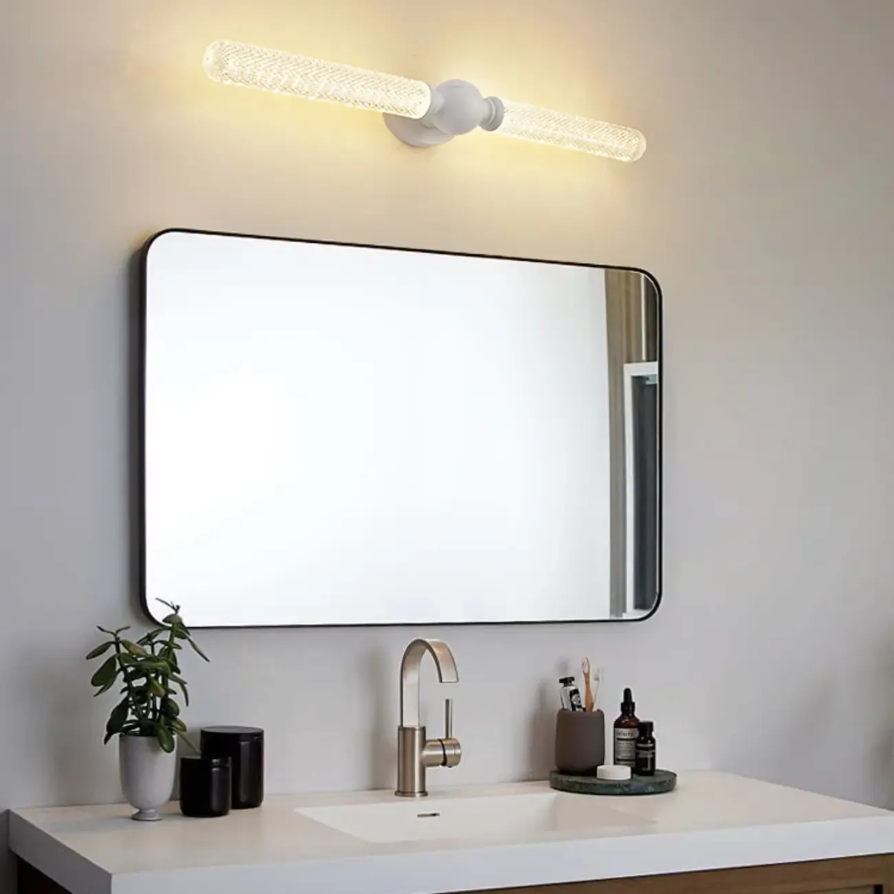 Elegant Dimmable LED Vanity Light with Glass for Modern Bathrooms Image - 6