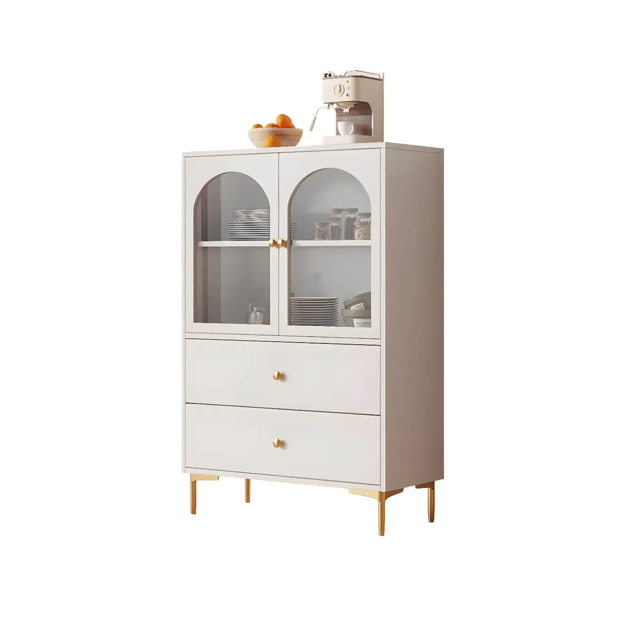 Glam White Wooden Buffet Table with Drawers & Shelves Image - 10 | homeyfad