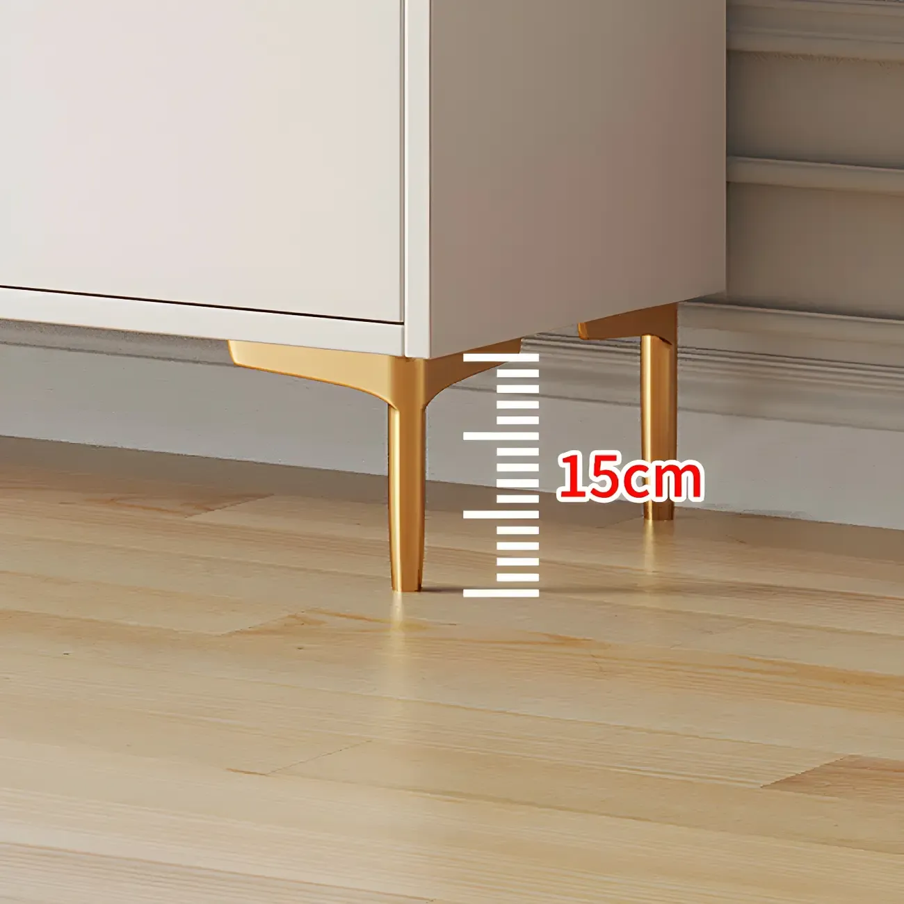 Glam White Wooden Buffet Table with Drawers & Shelves Image - 13