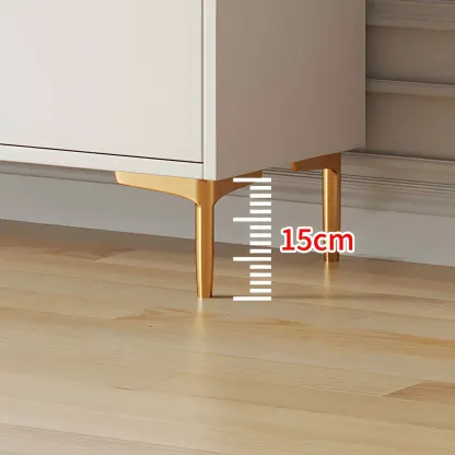 Glam White Wooden Buffet Table with Drawers & Shelves Image - 13