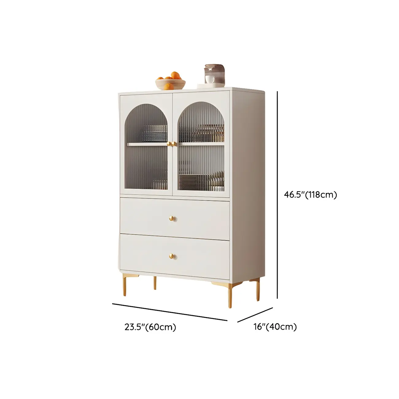 Glam White Wooden Buffet Table with Drawers & Shelves #size