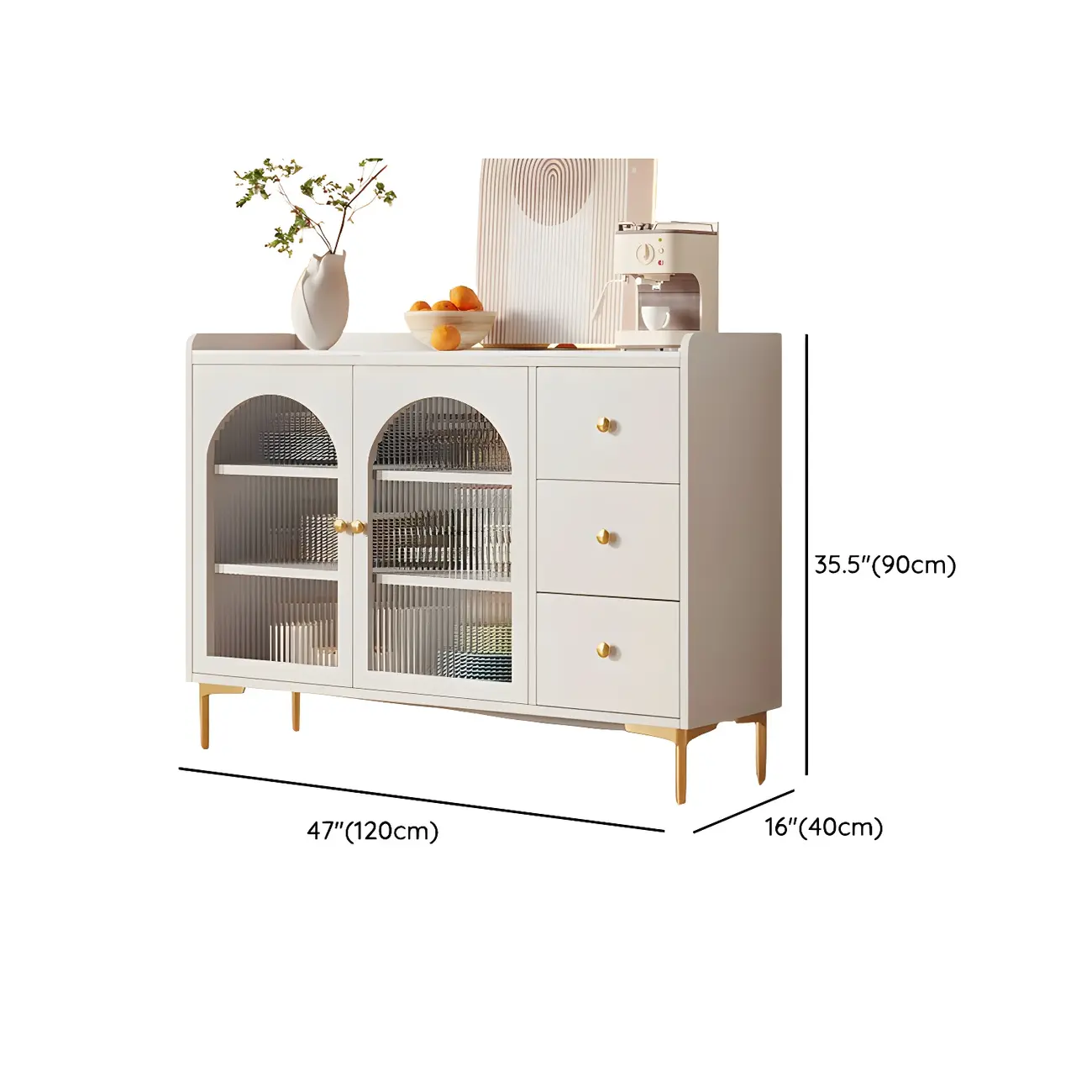 Glam White Wooden Buffet Table with Drawers & Shelves Image - 17 | homeyfad