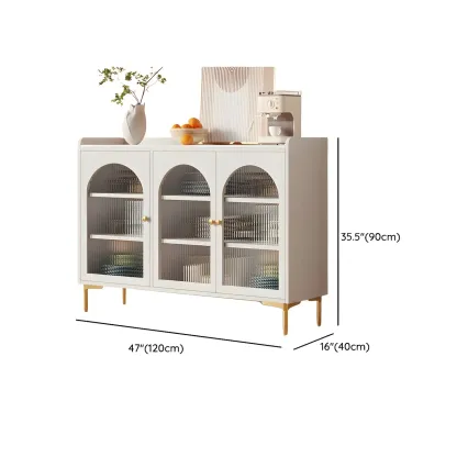 Glam White Wooden Buffet Table with Drawers & Shelves Image - 18