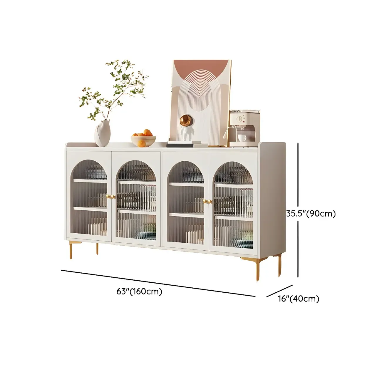 Glam White Wooden Buffet Table with Drawers & Shelves Image - 21