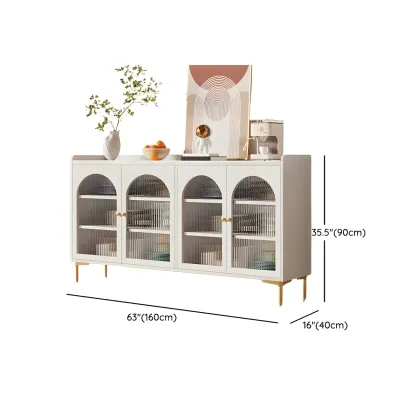 Glam White Wooden Buffet Table with Drawers & Shelves Image - 21