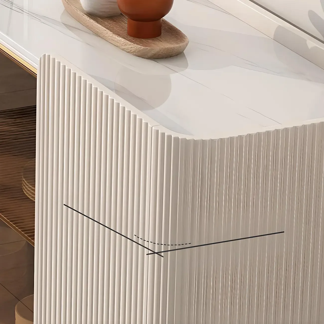 Glam Off-White Stone Countertop Sideboard with Shelves Image - 6