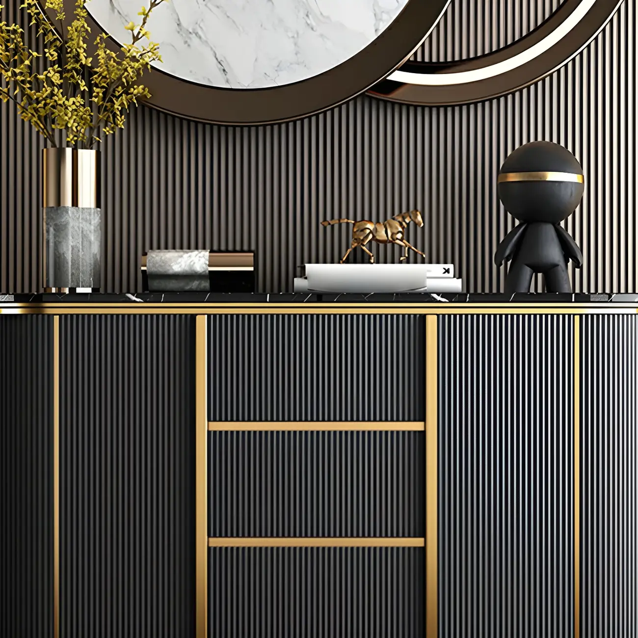 Luxury Curved Wooden Buffet Table with Drawers in Dark Gray Image - 2 | homeyfad