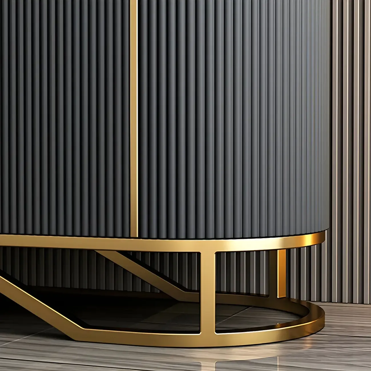 Luxury Curved Wooden Buffet Table with Drawers in Dark Gray Image - 3