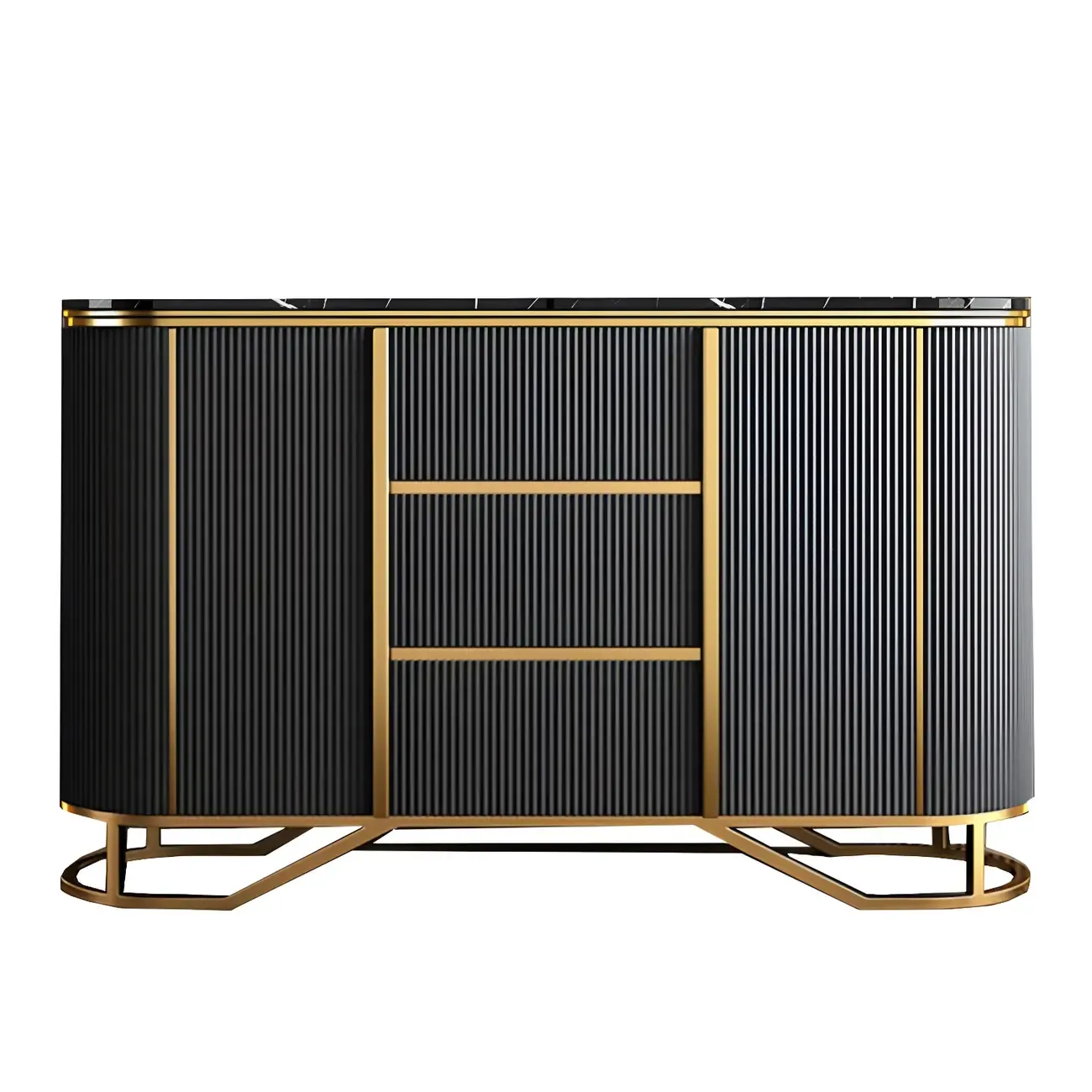 Luxury Curved Wooden Buffet Table with Drawers in Dark Gray Image - 5