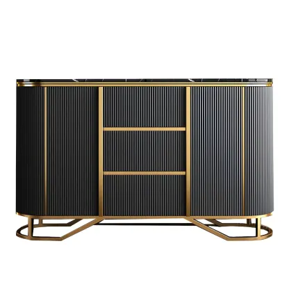 Luxury Curved Wooden Buffet Table with Drawers in Dark Gray Image - 5