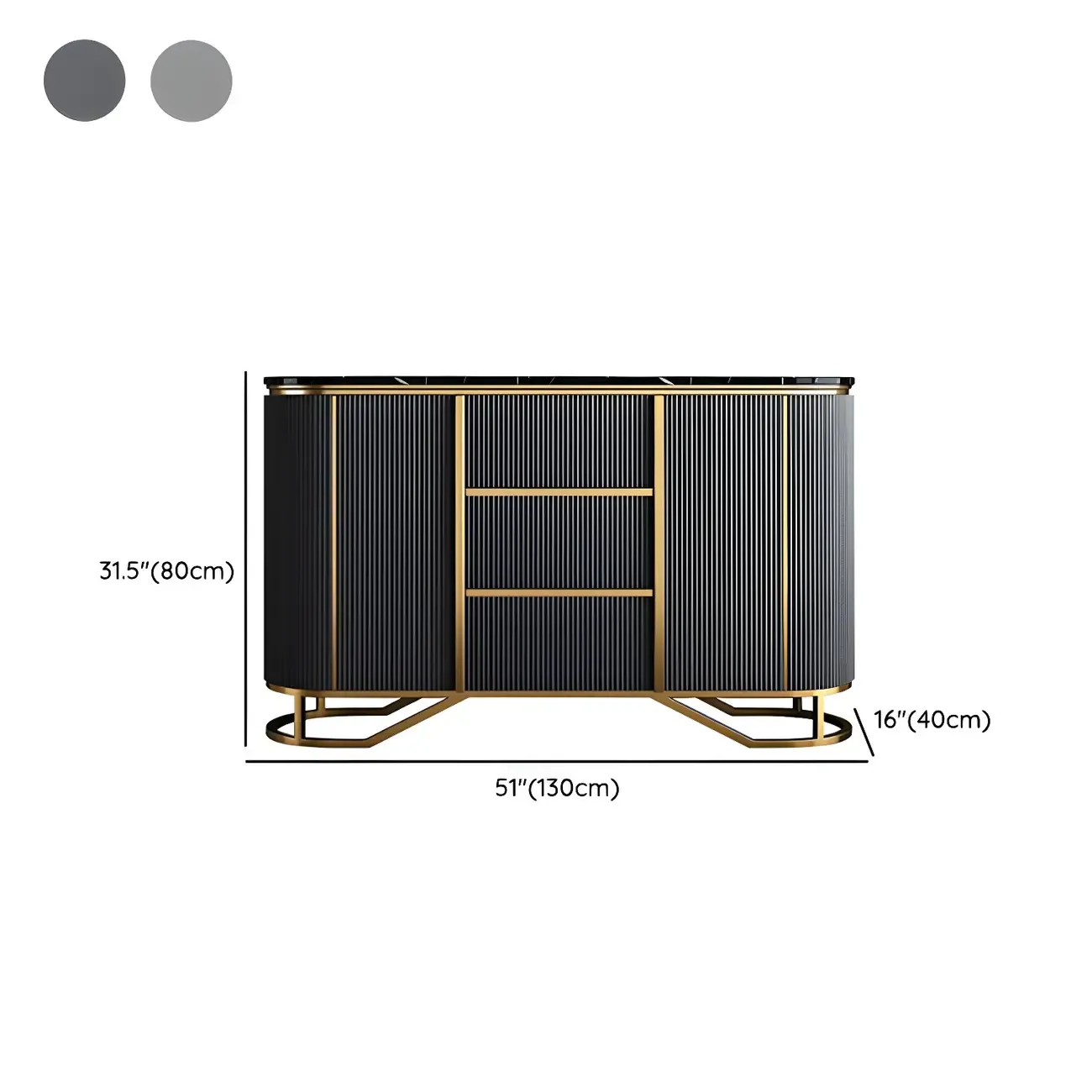 Luxury Curved Wooden Buffet Table with Drawers in Dark Gray #size