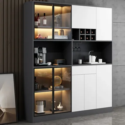 Modern Grey Sideboard with Glass Doors & Drawers & Cabinets Image - 1