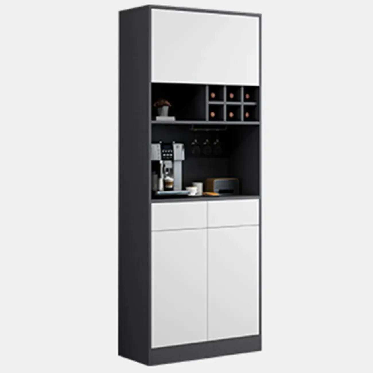 Modern Grey Sideboard with Glass Doors & Drawers & Cabinets Image - 2