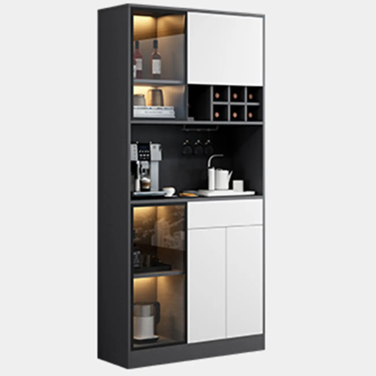 Modern Grey Sideboard with Glass Doors & Drawers & Cabinets Image - 3 | homeyfad