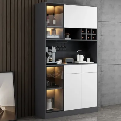 Modern Grey Sideboard with Glass Doors & Drawers & Cabinets Image - 4