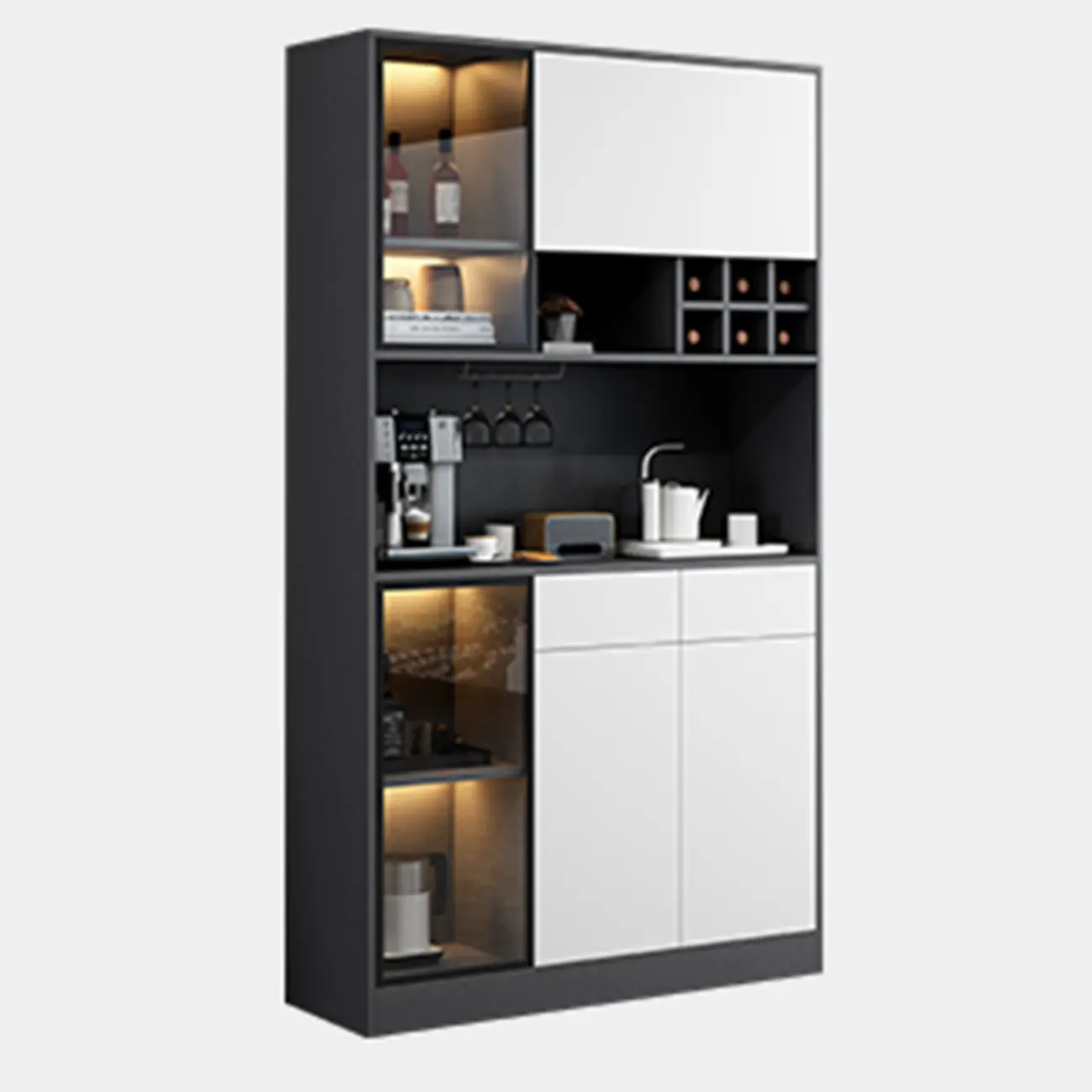 Modern Grey Sideboard with Glass Doors & Drawers & Cabinets Image - 5 | homeyfad