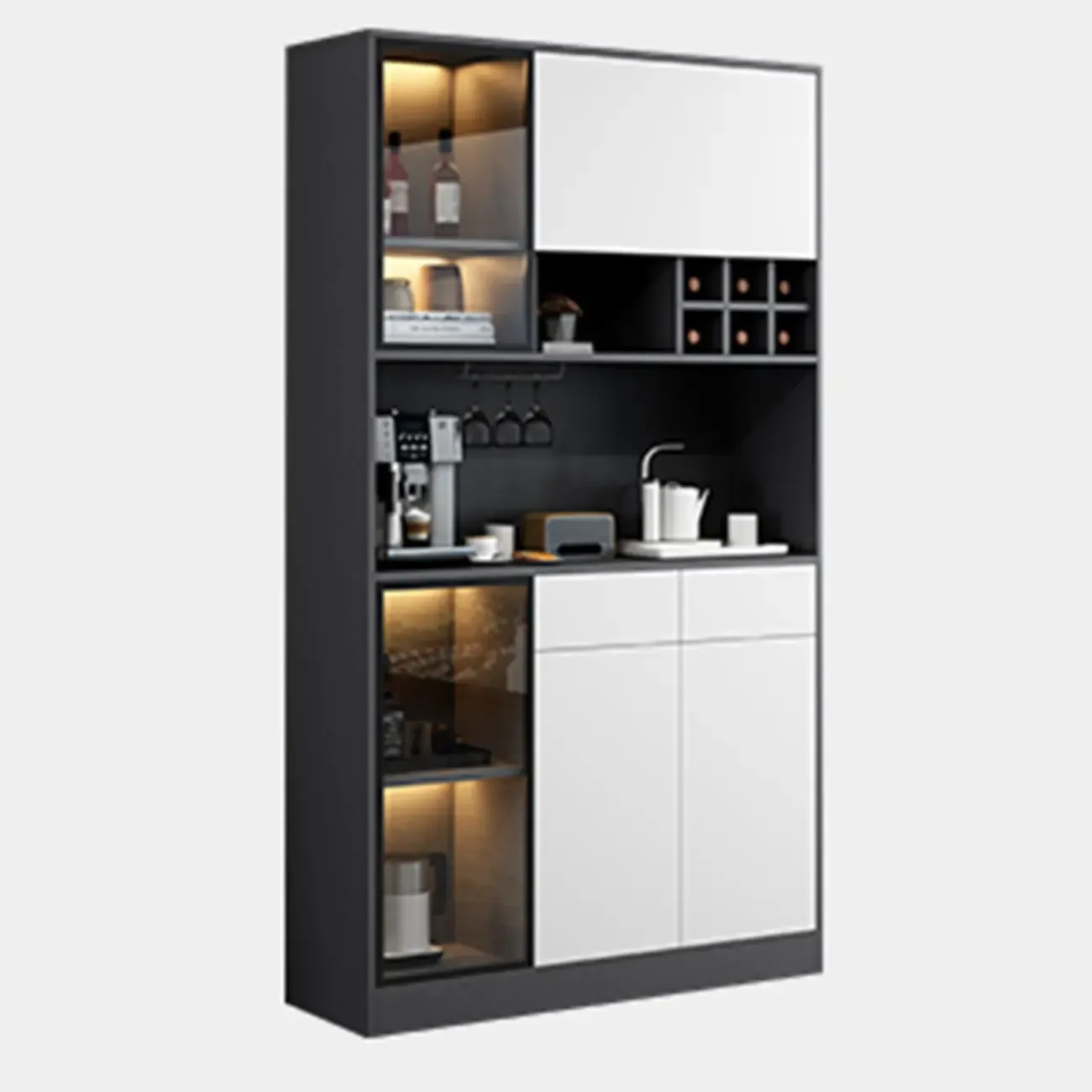 Modern Grey Sideboard with Glass Doors & Drawers & Cabinets Image - 5