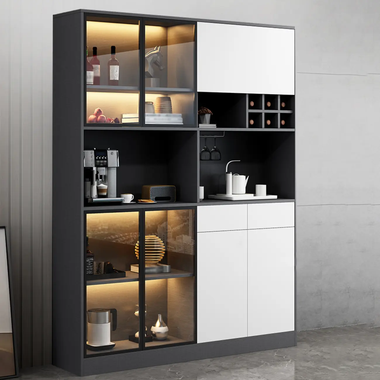 Modern Grey Sideboard with Glass Doors & Drawers & Cabinets Image - 6 | homeyfad