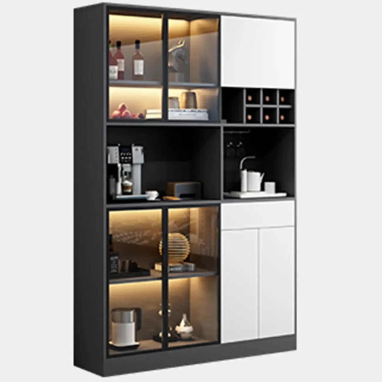 Modern Grey Sideboard with Glass Doors & Drawers & Cabinets Image - 7