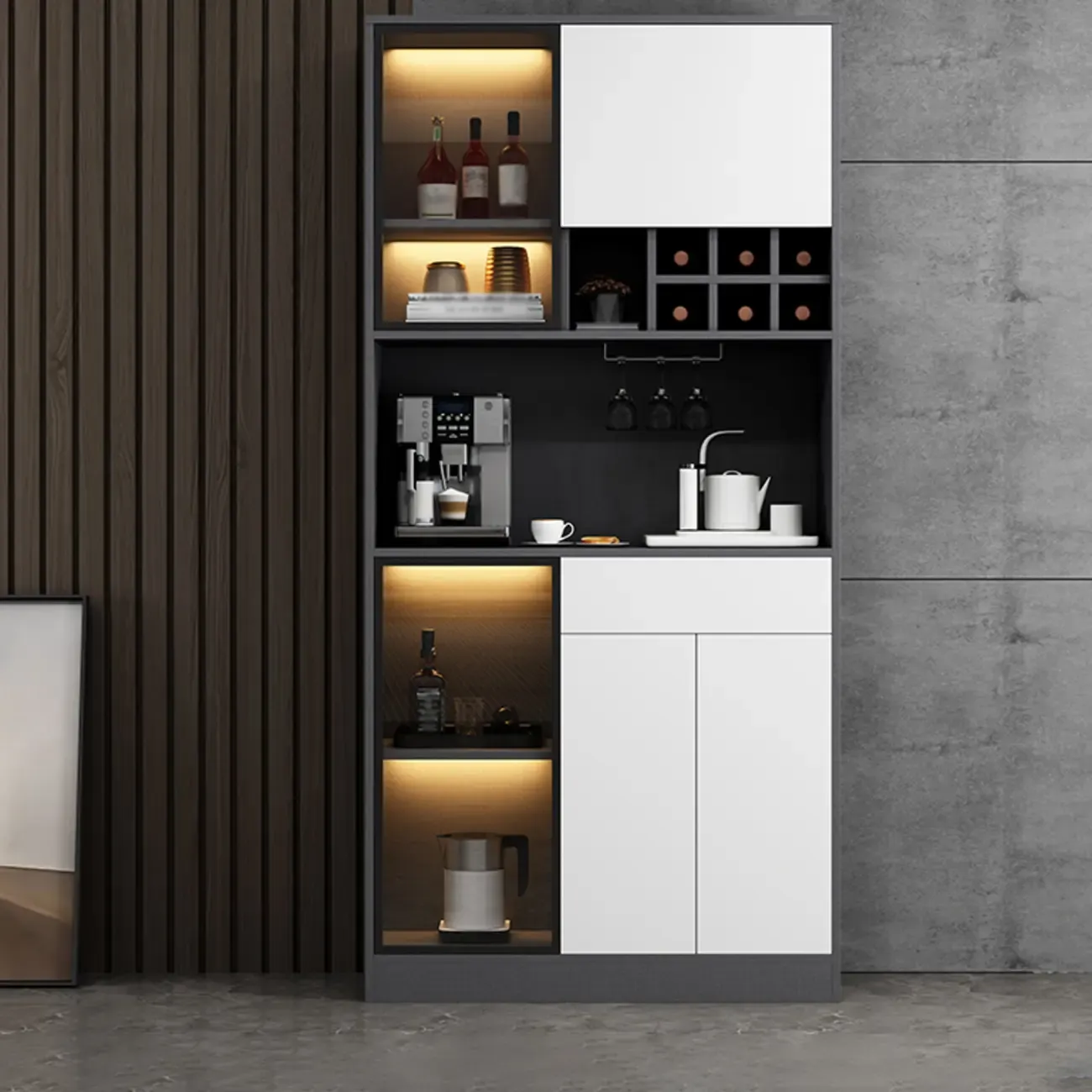 Modern Grey Sideboard with Glass Doors & Drawers & Cabinets Image - 8