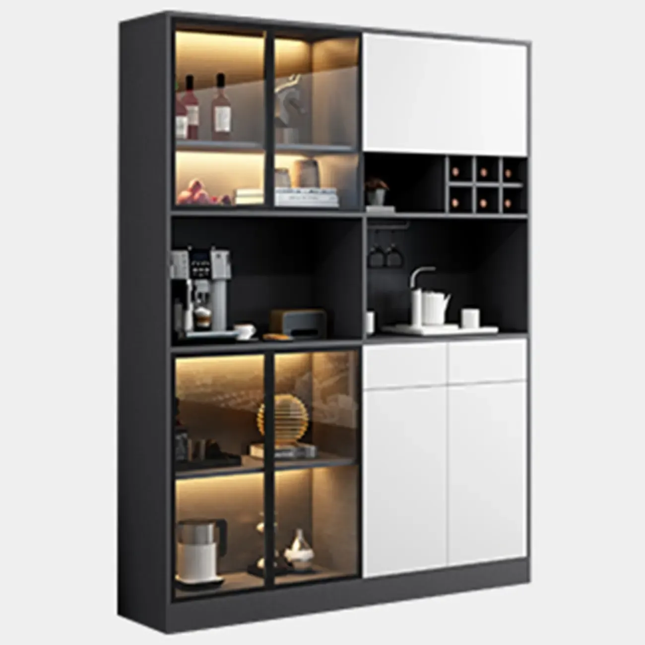 Modern Grey Sideboard with Glass Doors & Drawers & Cabinets Image - 9