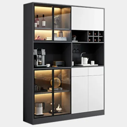 Modern Grey Sideboard with Glass Doors & Drawers & Cabinets Image - 9