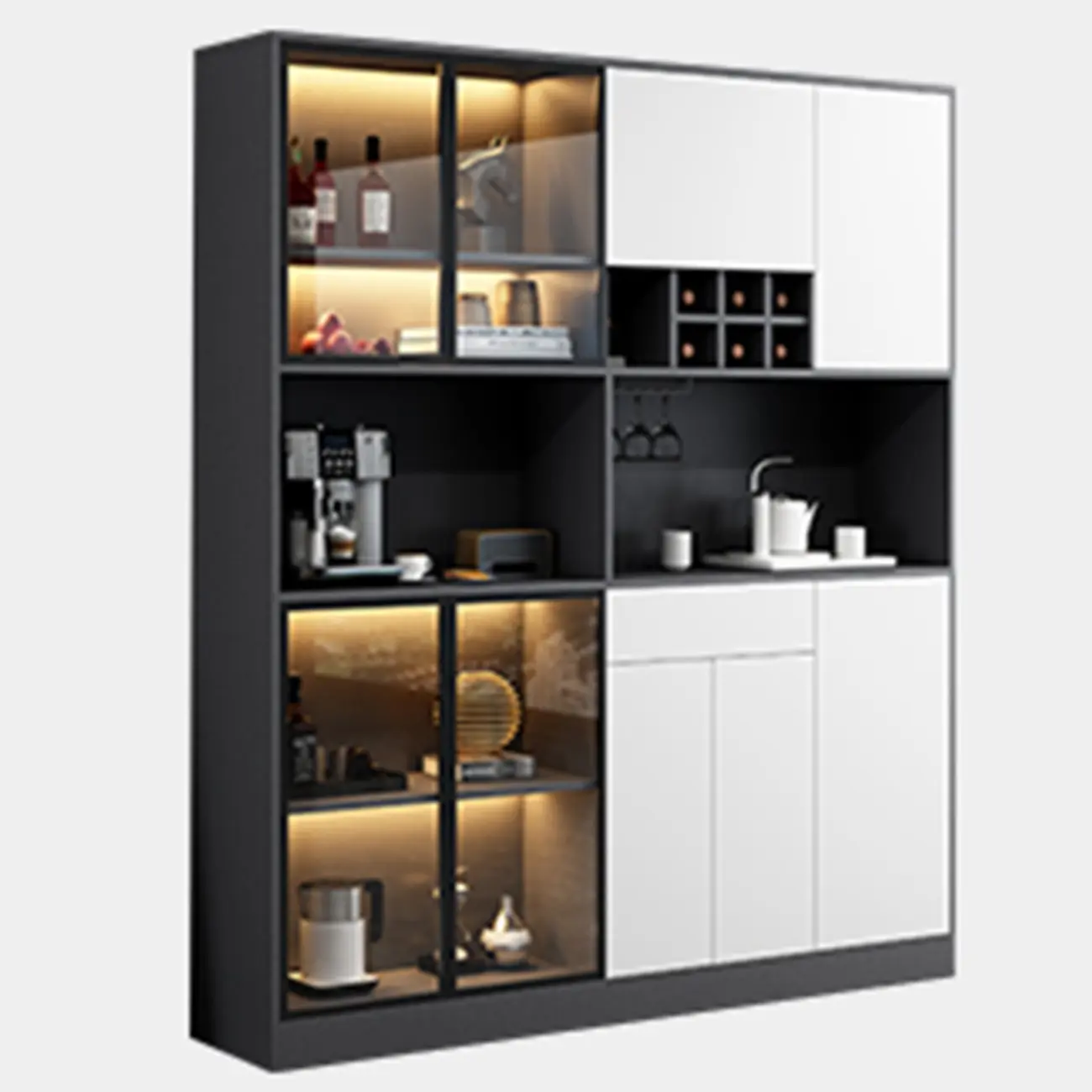 Modern Grey Sideboard with Glass Doors & Drawers & Cabinets Image - 10 | homeyfad