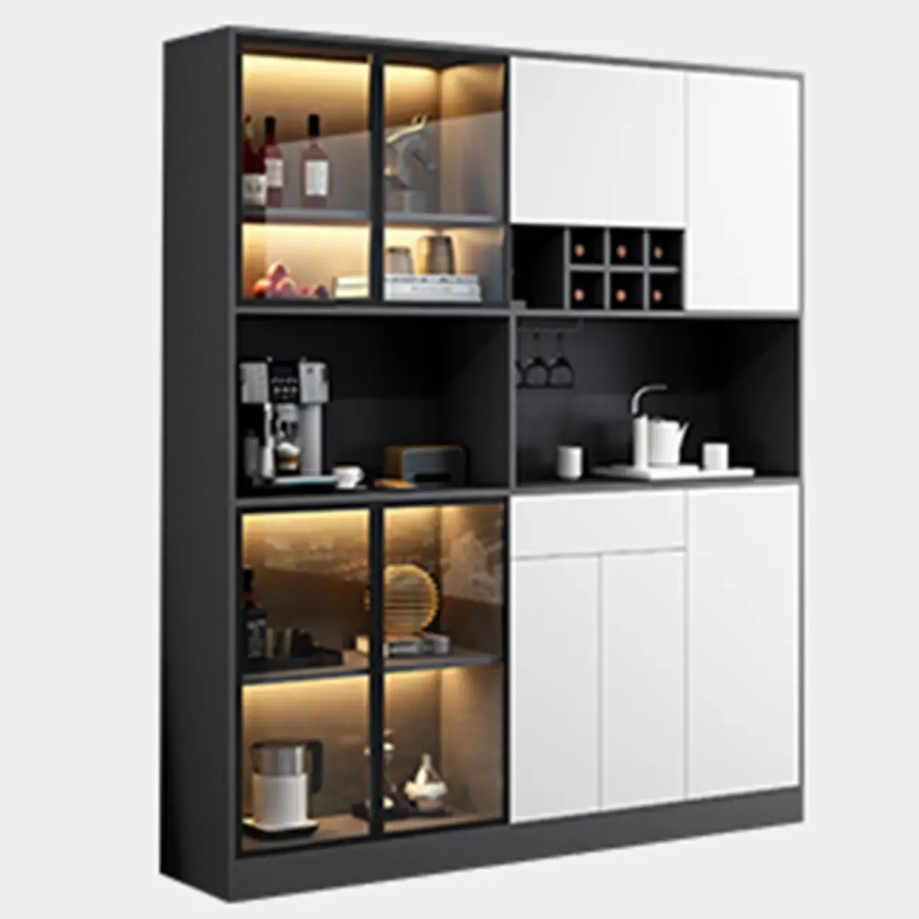 Modern Grey Sideboard with Glass Doors & Drawers & Cabinets Image - 10