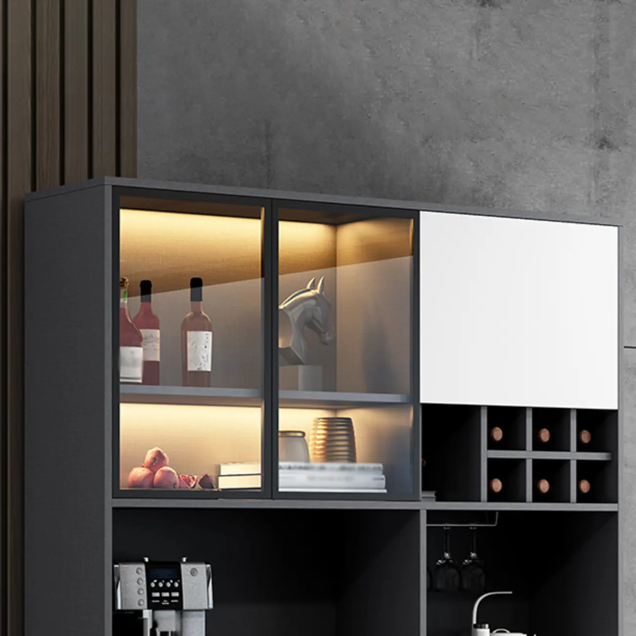 Modern Grey Sideboard with Glass Doors & Drawers & Cabinets Image - 11 | homeyfad